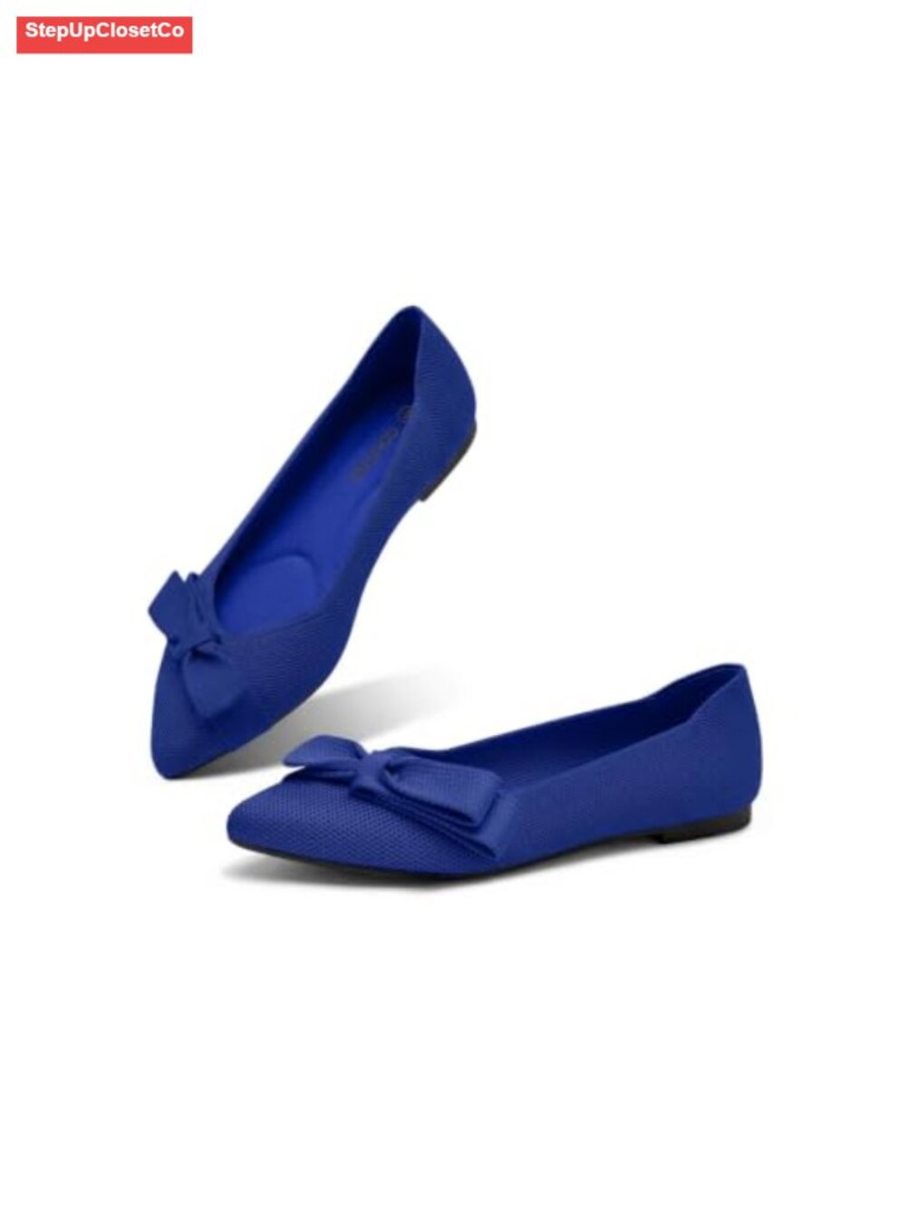 Women's Knit Pointed Toe Bow Ballet Flats Slip On Work Casual Shoes
